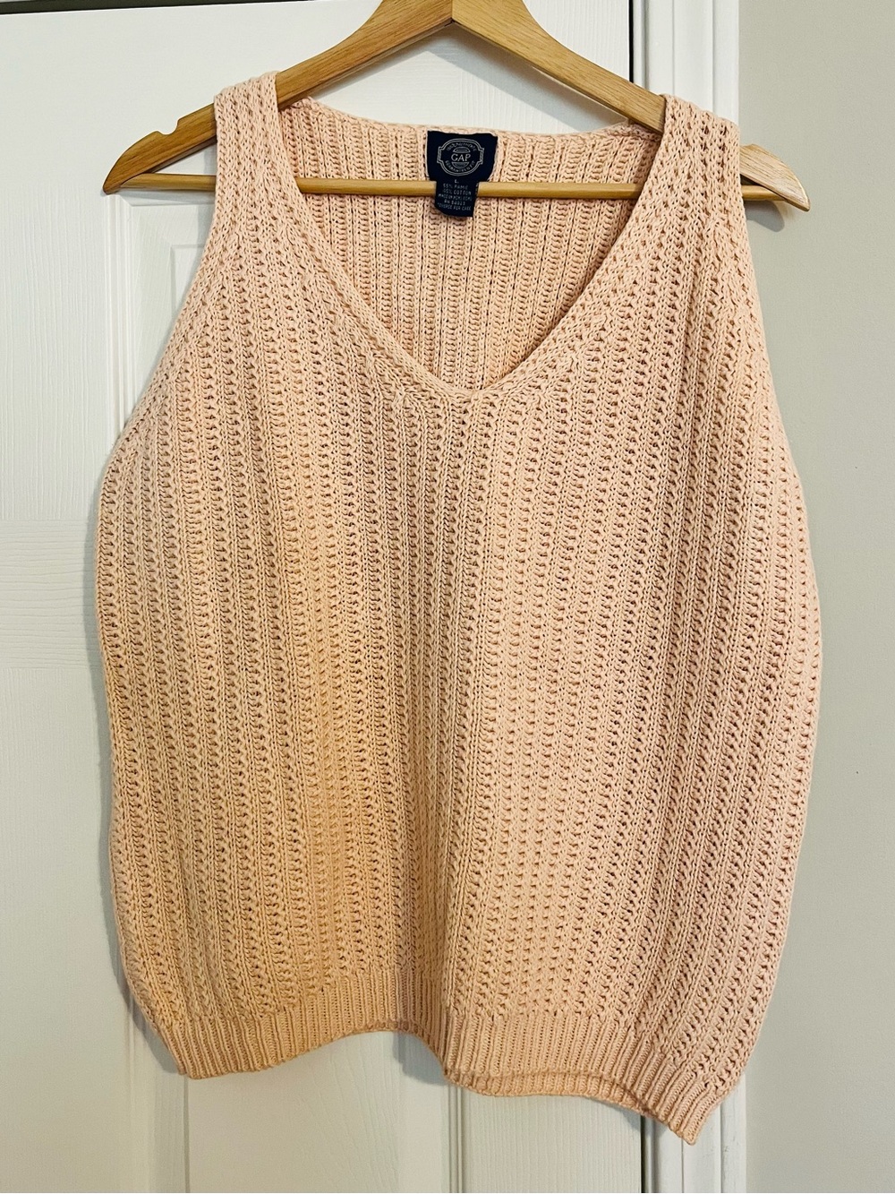 Vintage GAP Pastel Pink Knit V-Neck Sleeveless Sweater Vest Size L
